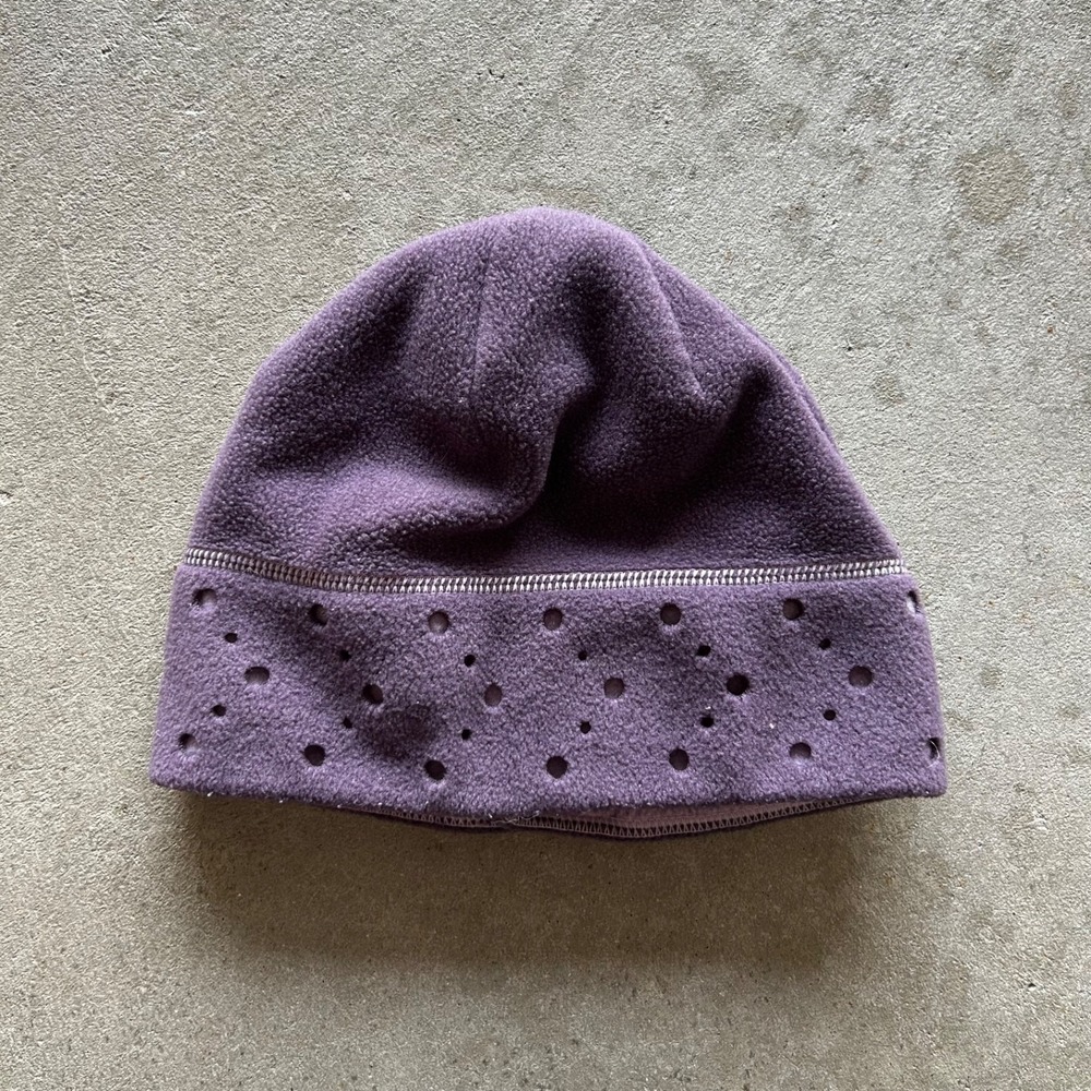 Columbia Fleece Ponytail Beanie Hat Cap Womens Purple Perforated Strap Back